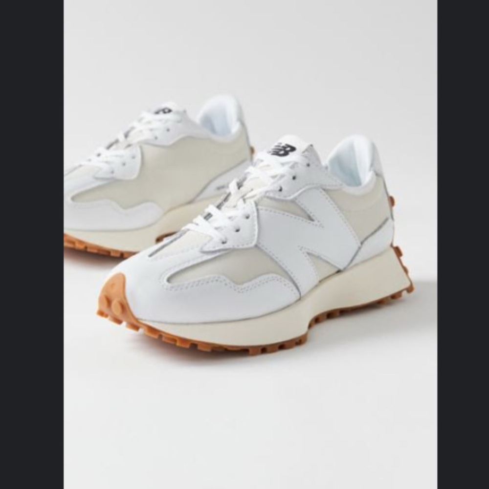 New Balance White and Tan Sneakers